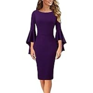 Elegant Purple Bell-Sleeve Sheath Dress